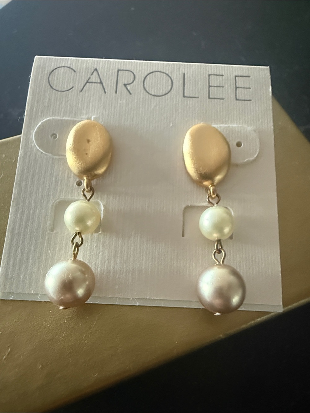 Carolee Gold-Tone Drop Earrings with Cream Pearls NWT